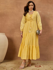 Women Ethnic Motifs Chikankari Embroidered Ethnic Dress