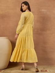 Women Ethnic Motifs Chikankari Embroidered Ethnic Dress