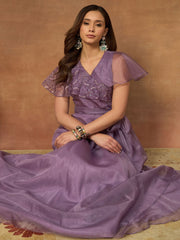Embroidered V-Neck Gown Dresses