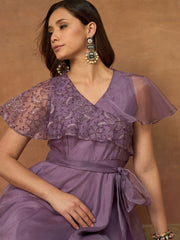 Embroidered V-Neck Gown Dresses
