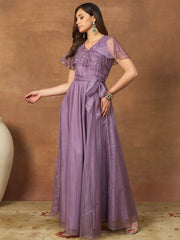 Embroidered V-Neck Gown Dresses
