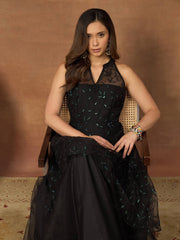 Embroidered Mandarin Collar Gown Maxi Dresses