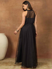 Embroidered Mandarin Collar Gown Maxi Dresses