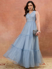 Women Floral Thread and Sequinned Embroidered Ethnic Dress