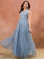 Women Floral Thread and Sequinned Embroidered Ethnic Dress