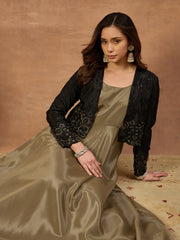 Women Floral Embroidered Thread & Sequinned Ethnic Dress With Jacket