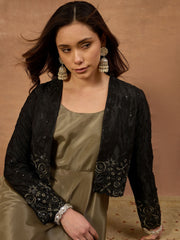 Women Floral Embroidered Thread & Sequinned Ethnic Dress With Jacket