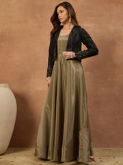 Women Floral Embroidered Thread & Sequinned Ethnic Dress With Jacket
