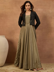 Women Floral Embroidered Thread & Sequinned Ethnic Dress With Jacket