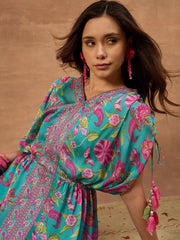 Women Floral Printed and Pleated Ethnic Dress.