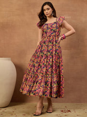 Women Floral Printed and Pleated Ethnic Dress