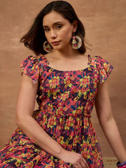 Women Floral Printed and Pleated Ethnic Dress