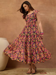 Women Floral Printed and Pleated Ethnic Dress