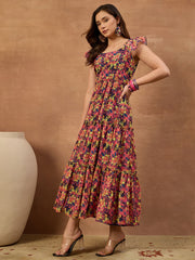 Women Floral Printed and Pleated Ethnic Dress