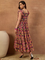 Women Floral Printed and Pleated Ethnic Dress