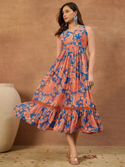 Floral Print Georgette Fit & Flare Midi Dress