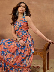 Floral Print Georgette Fit & Flare Midi Dress