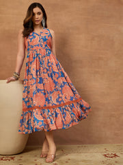 Floral Print Georgette Fit & Flare Midi Dress