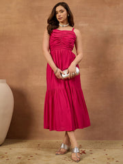 Solid Pleated Ethnic Cotton Dress