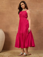Solid Pleated Ethnic Cotton Dress