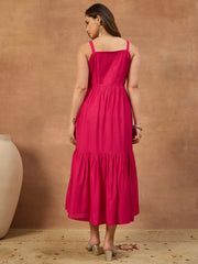 Solid Pleated Ethnic Cotton Dress
