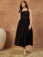 Solid Pleated Ethnic Cotton Dress