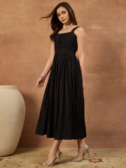 Solid Pleated Ethnic Cotton Dress
