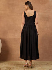 Solid Pleated Ethnic Cotton Dress