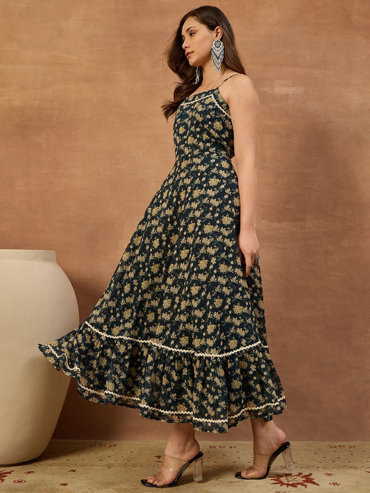 Floral Printed Fit & Flare Midi Ethnic Dresses