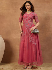 Embroidered V-Neck Gown Maxi Dress