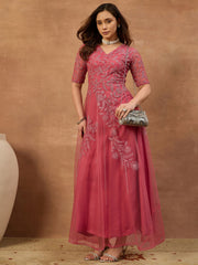 Embroidered V-Neck Gown Maxi Dress