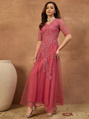 Embroidered V-Neck Gown Maxi Dress