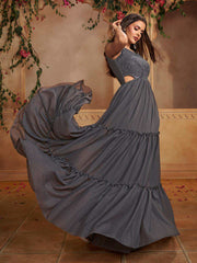 Embellished V-Neck A-Line Tiered Ethnic Dresses