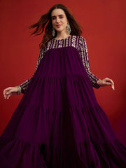 Women Floral Thread and Sequinned Embroidered Ethnic Dress