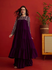 Women Floral Thread and Sequinned Embroidered Ethnic Dress