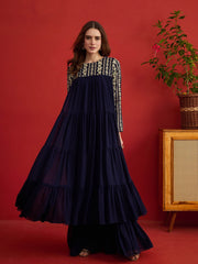 Embroidered Round Neck Maxi Ethnic Dresses
