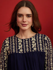 Embroidered Round Neck Maxi Ethnic Dresses