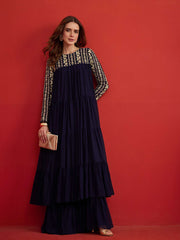 Embroidered Round Neck Maxi Ethnic Dresses
