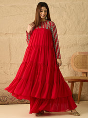 Embroidered Keyhole Neck Fit and Flare Ethnic Dresses