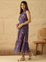 Floral Printed Halter Neck Fit & Flare Midi Dress