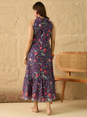 Floral Printed Halter Neck Fit & Flare Midi Dress