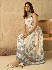 Printed Shoulder Straps Fit & Flare Ethnic Dresses