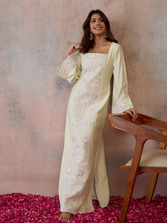 Embroidered Square Neck Maxi Ethnic Dresses