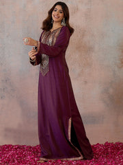 Embroidered V-Neck Kaftan Ethnic Dresses