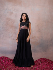 Embroidered Round Neck Maxi Dress