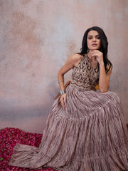 Embroidered & Printed V Neck Ethnic Dresse