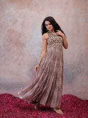 Embroidered & Printed V Neck Ethnic Dresse