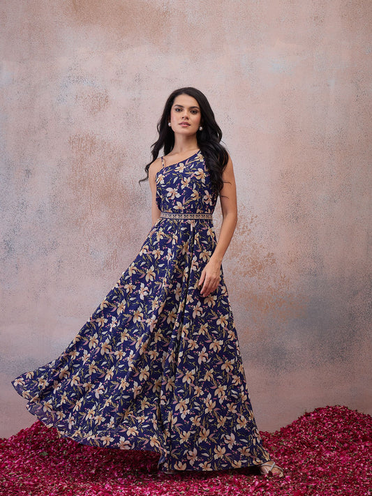 Printed One Shoulder Maxi Dress