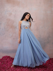 Printed Halter Neck Gown Ethnic Dresses