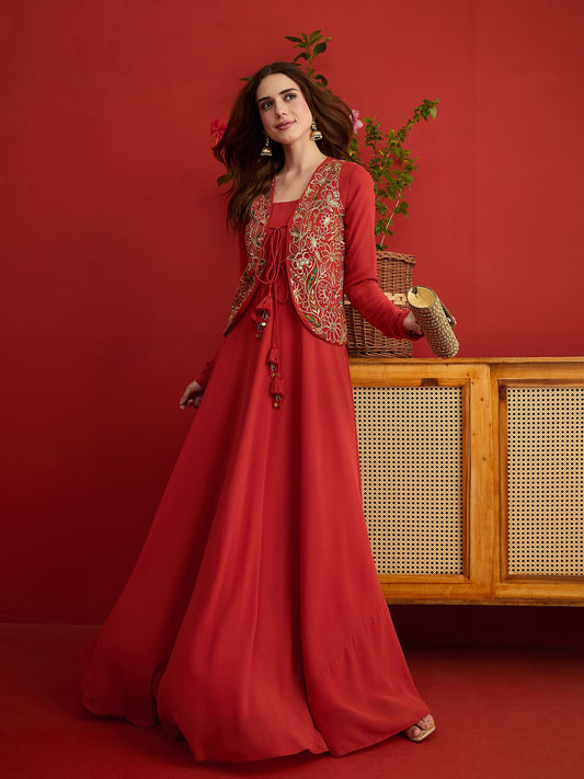 Embroidered Square Neck Maxi Dress